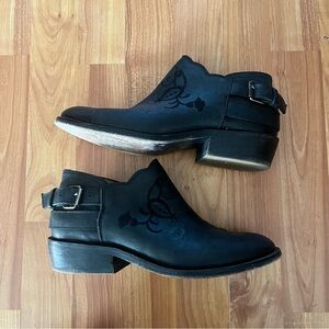 Musse & Cloud Black Leather Ankle Booties with Buckle Detail